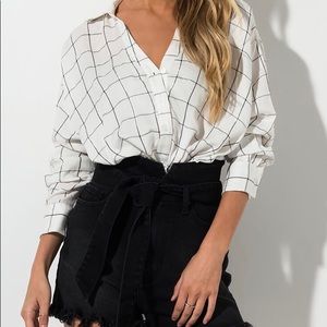 Akira Blouse Dress Work Shirt White Black